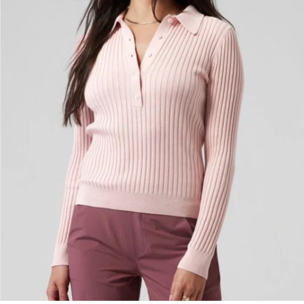 Athleta Sweet Bay Henley Sweater Small Pink Athleisure Fall